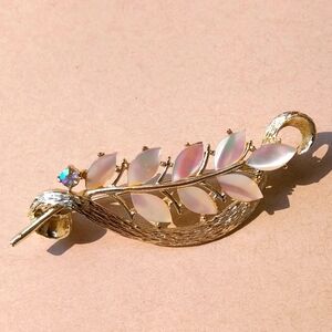 Coro Gold and Iridescent  Leaf Brooch